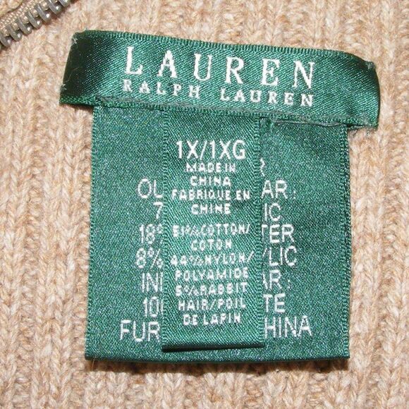 LAUREN RALPH LAUREN Sweater Vest, 1X, Patterned Front, Ribbed Back, Zipper - Picture 9 of 10